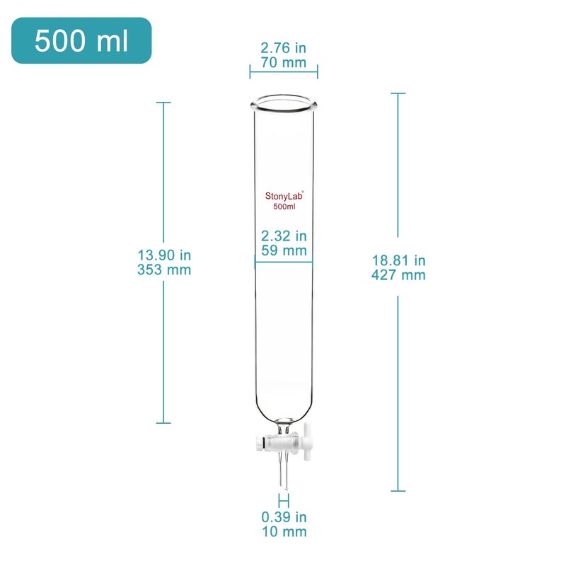 stonylab Dropping Funnel, Borosilicate Glass Burette Funnel with PTFE Stopcock for Laboratory and Home Use, 500 ml - Image 2